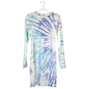 COTTON CITIZEN Mini Dress Long Sleeve Tie Dye Ruched Blue Purple Size Medium